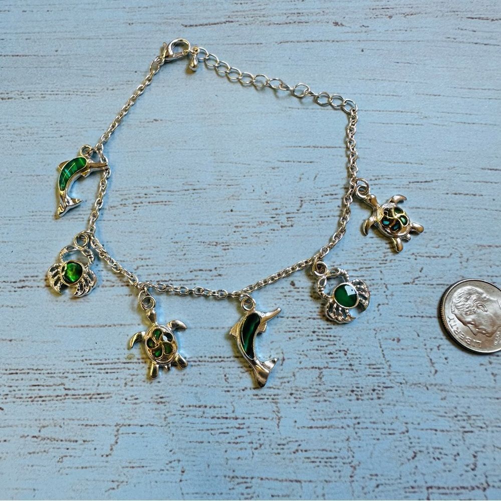 Silver Green Enamel Sea Creature‎ Charm Bracelet